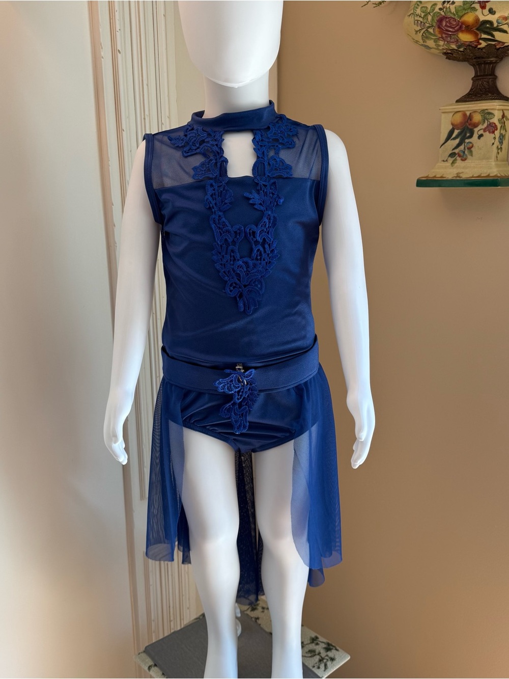 Girls Blue Lyrical Dance Costume Elisse EL927C LC 2 Piece w Hair Clip
